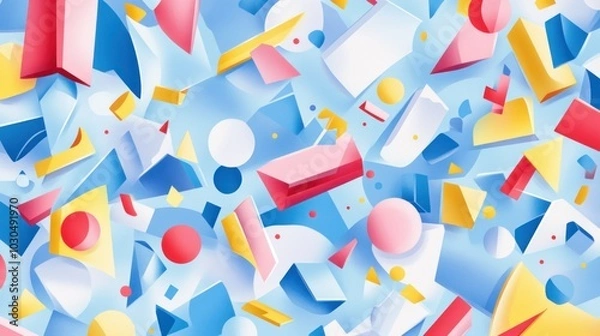Fototapeta Abstract design featuring colorful geometric shapes on a blue background.
