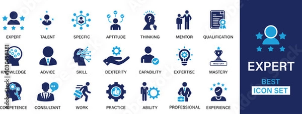 Fototapeta Expert best solid icon set collection. Talent, specific, aptitude, thinking, mentor, knowledge , etc...