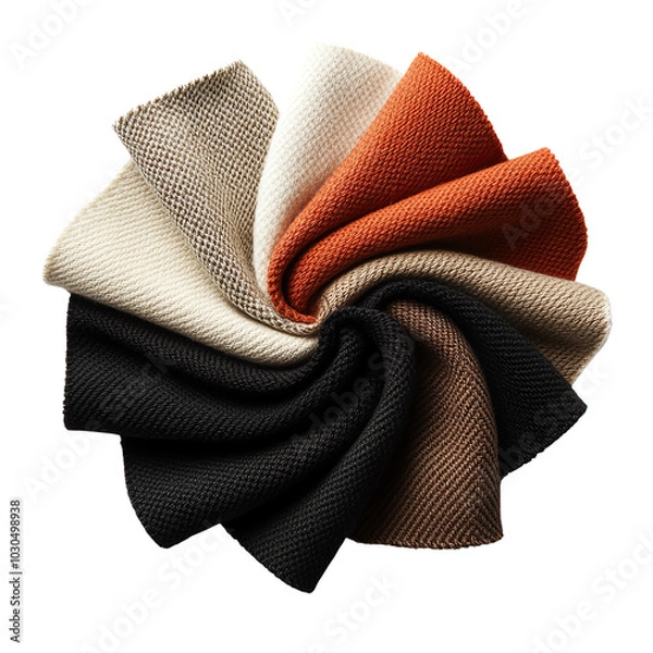 Fototapeta Colorful fabric swatches arranged in a circular pattern. transparent background
