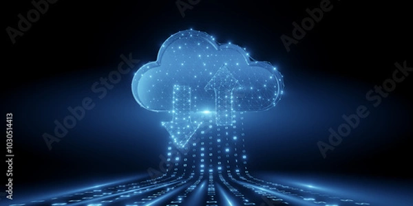 Obraz Digital cloud with binary data flow and arrows