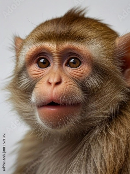 Fototapeta  Cute and funny monkey face isolated on white background. Generated with AI.