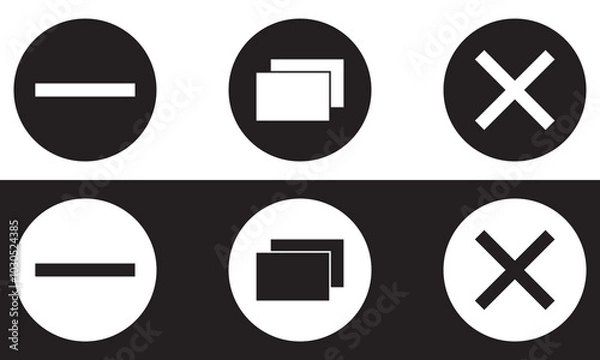 Fototapeta Minimize, Maximize, and Close button icon vector for web and UI. Web buttons for software and application.  Vector illustration isolated on white and black background. EPS 10