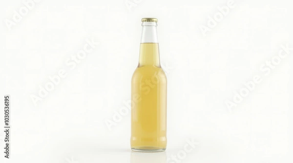 Fototapeta High-Quality Isolated Beer Bottle for Branding, Design Mockups, and Beverage Promotion - Clear Green and Brown Glass Bottle on White Background