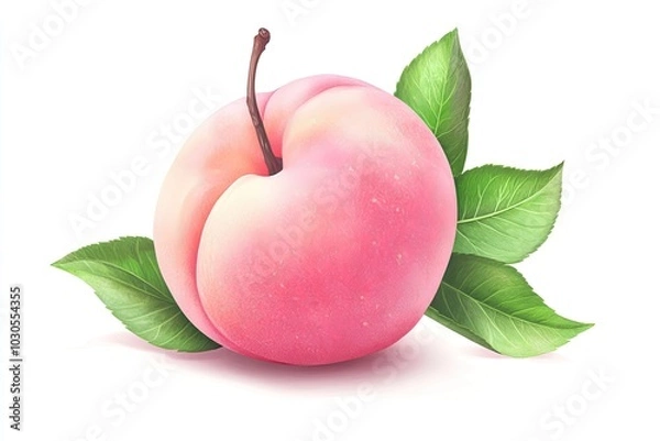 Fototapeta Pink Peach fruit isolated on white background, Fresh White Peach on White Background With clipping path 