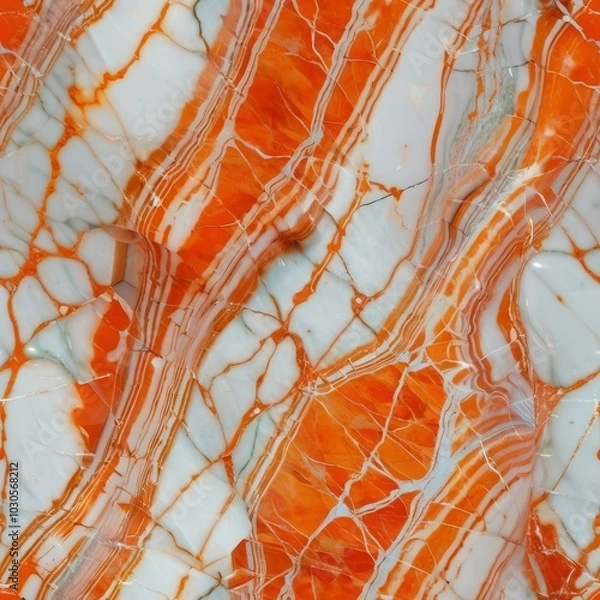 Obraz Seamless Orange Marble Pattern. Orange And White Marble Design.
