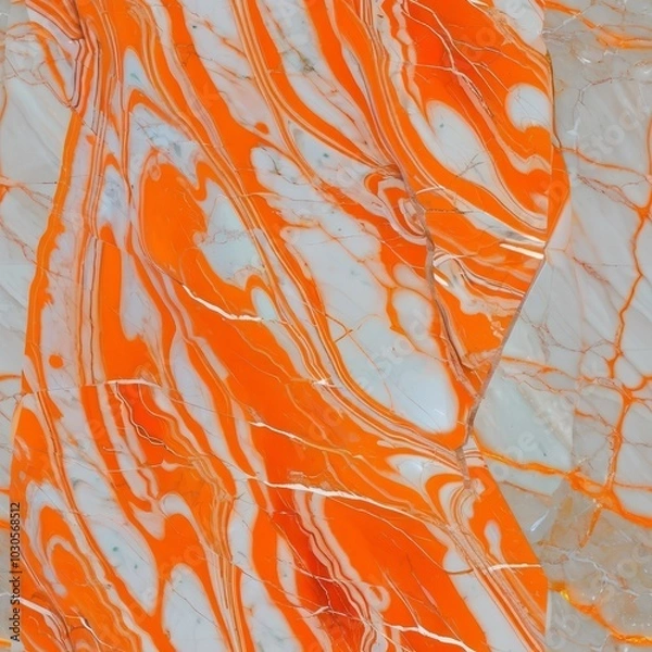 Obraz Seamless Orange Marble Pattern. Orange And White Marble Design.