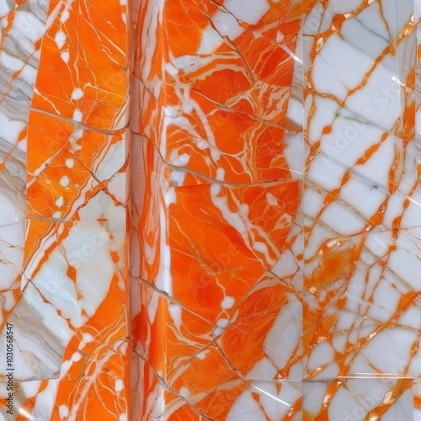 Obraz Seamless Orange Marble Pattern. Orange And White Marble Design.
