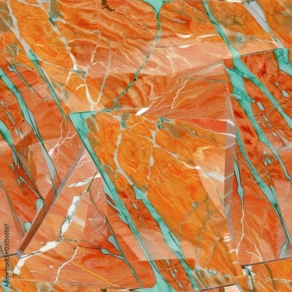 Obraz Seamless Orange Marble Pattern. Orange And White Marble Design.