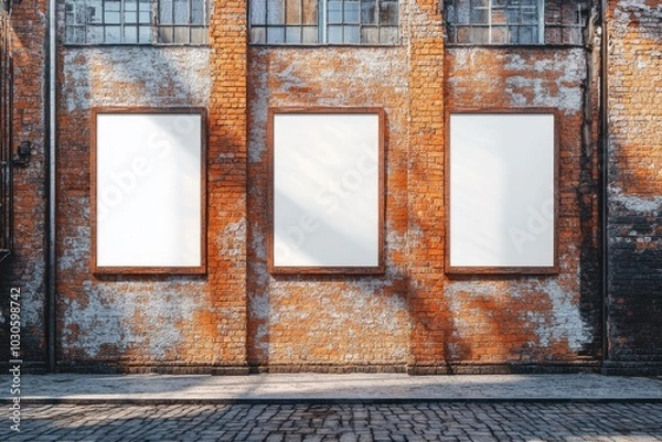 Obraz Old Brick Wall with Blank Frames for Mockups