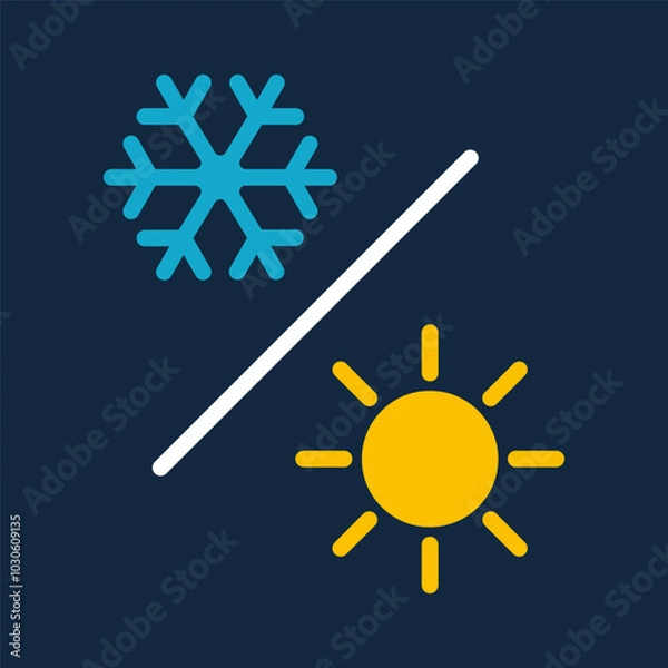Fototapeta Modern set sun and snowflake. Isolated graphic illustration season. Symbol seasons. Solar and cold weather icons in vector design style
