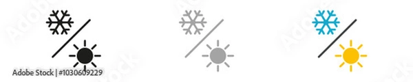 Fototapeta Simple symbol snowflake and sun. Modern sign season summer and winter. Element hot climate and cold climate in vector design style