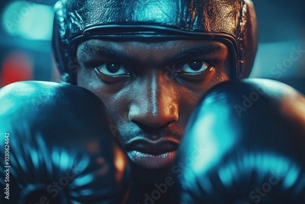 Fototapeta Mastering Kickboxing Techniques A Determined Fighter Practices Powerful Self-Defense Moves in the Gym, Demonstrating Strong Stance and Unwavering Focus for Personal Protection Learn Kickboxing for