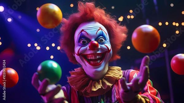 Fototapeta Generative AI, The Juggling Clown: Vibrant Performance in the Circus Tent

