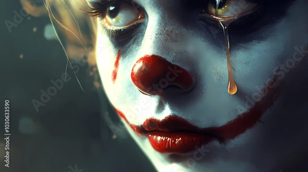 Fototapeta Generative AI, The Contradiction: A Clown's Tearful Moment
