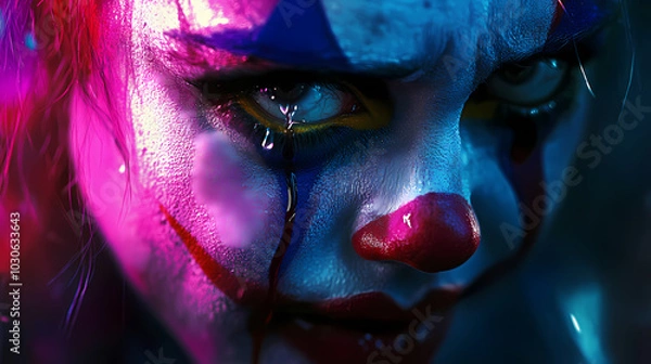 Fototapeta Generative AI, Tears of a Clown: Joyful Face, Hidden Sorrow
