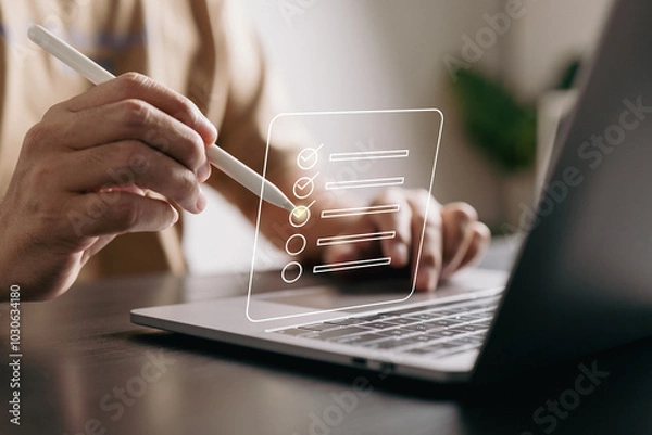 Fototapeta Streamlining tasks with virtual checklists and smart technology. Leveraging tech tools to stay organized and focused on key goals.