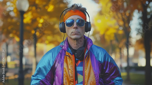Fototapeta Generative AI, 80s Fitness Flashback: Clown in a Retro Windbreaker
