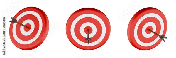 Obraz Arrow aimed right at the target, success, accuracy, competition or strategy symbol, target, archery bullseye, isolated on transparent background. 3D render