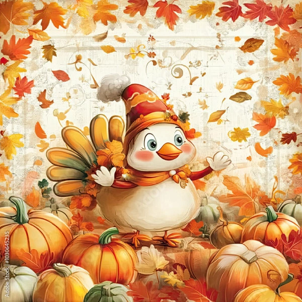 Fototapeta Beautiful Wallpaper with a Turkey Bird Design, Ideal Thanksgiving Poster or Graphic Resource for Creative Project, Ai Generative