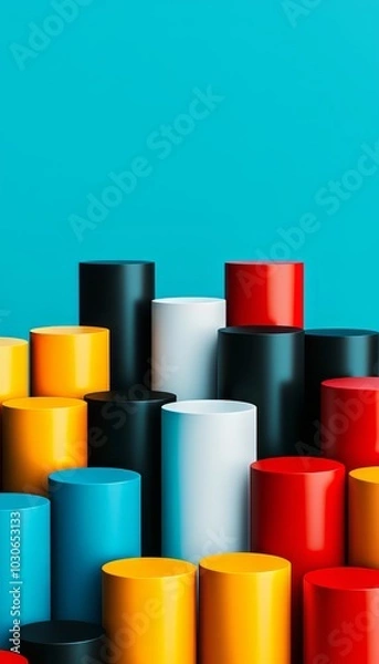 Obraz Colorful cylinders on a blue background.