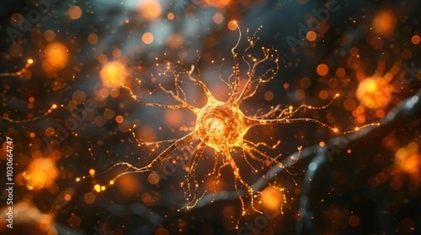 Obraz A close-up of brain cells in action, illustrating synaptic activity and neural communication