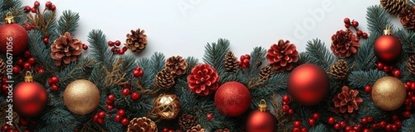 Obraz Decorated tree branches with baubles isolated on white