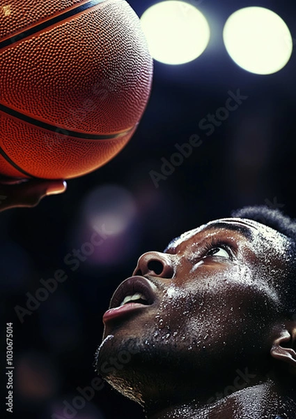 Fototapeta Close-Up View of a Basketball Player Shooting the Ball