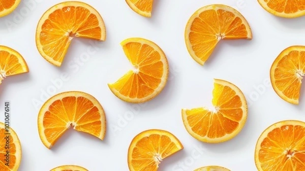 Fototapeta Slices of orange on white background. Flat lay, top view 
