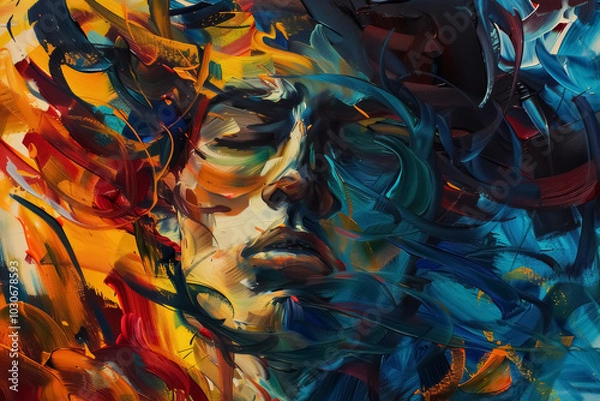 Obraz Abstract expressionist portrait with vibrant brushstrokes in dynamic colors