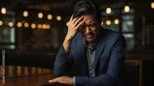 Fototapeta Asian Man Suffering from Headache