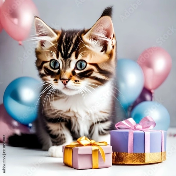 Fototapeta cat and gift, generated with AI