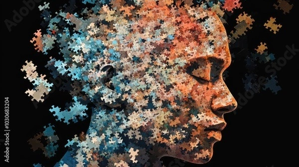 Obraz Human head image from a puzzle created using Generative AI technology