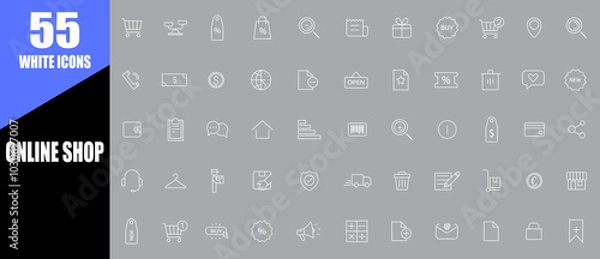 Obraz Ecommerce outline icon set. Online shopping and delivery elements. white icons. shopping sign.