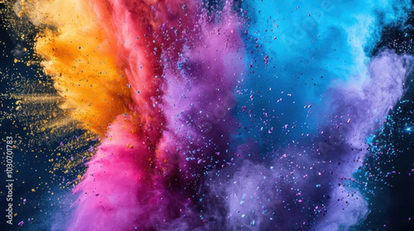 Obraz Explosion of colored powder on black background.
