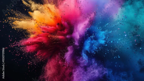 Obraz Explosion of colored powder on black background.