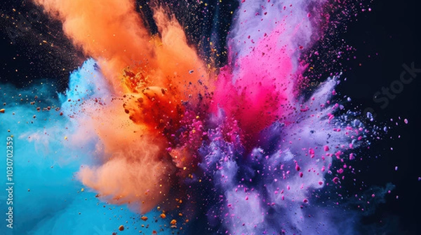 Obraz Explosion of colored powder on black background.