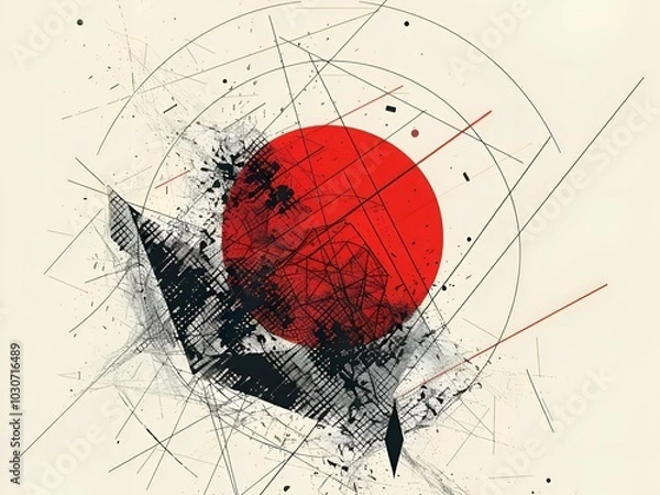 Obraz abstraction with a red circle on a black-white background