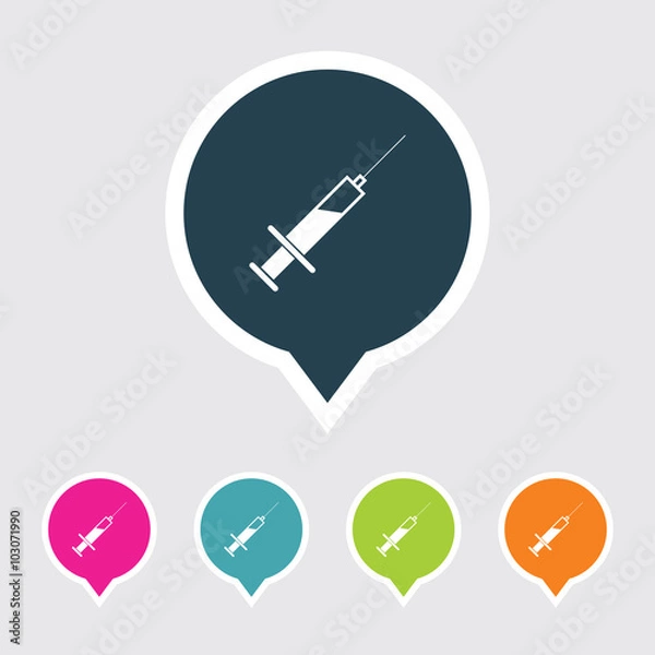 Fototapeta Very Useful Editable Syringe Icon on Different Colored Pointer Shape. Eps-10.