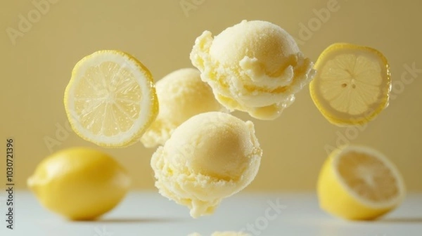 Fototapeta Levitating Lemon Sorbet with Fresh Lemon Slices
