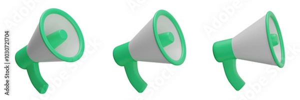 Obraz set of megaphone with transparent background, PNG, green megaphone, 3d loudspeaker