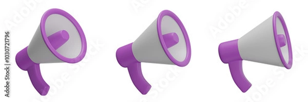 Fototapeta set of megaphone with transparent background, PNG, purple megaphone, 3d loudspeaker