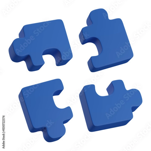Obraz set of 3d jigsaw with transparent background, PNG, 3d render piece of jigsaw, blue jigsaw