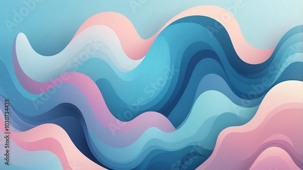 Fototapeta Gentle pastel waves undulate in soft pinks and blues, creating a calming and serene background that evokes a sense of tranquility and flow.