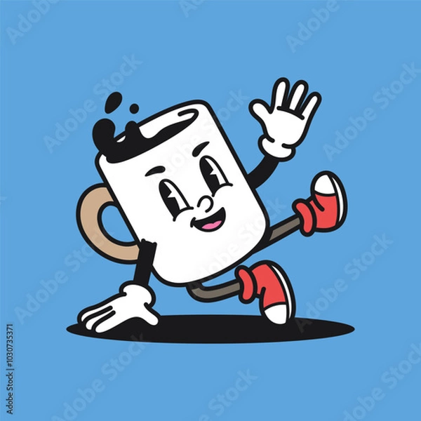 Fototapeta Coffee Cup Break Dance Retro Mascot Cartoon Vector Illustration