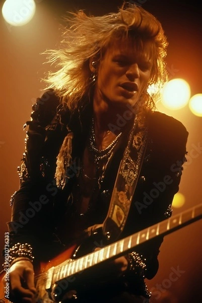 Fototapeta Stylized Portrait of a Rock Musician with Wild Hair for Music-Related Use