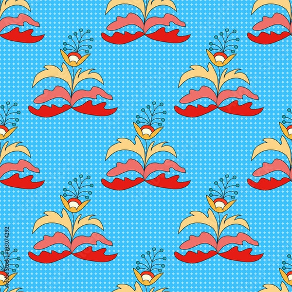 Fototapeta abstract flowers on a blue background geometric seamless pattern