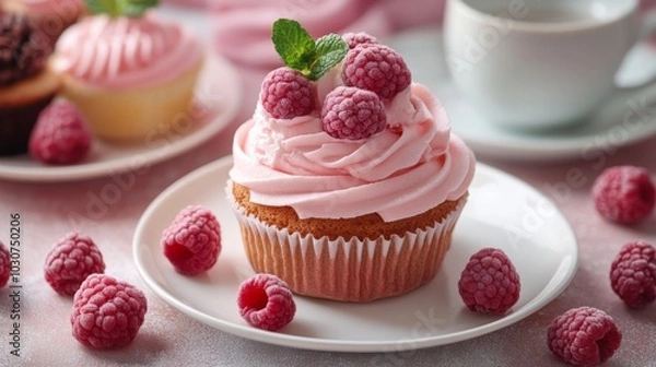 Fototapeta Raspberry Frosted Cupcake Delight