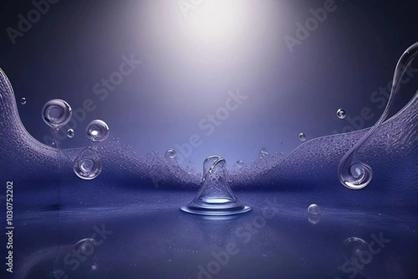 Fototapeta Close-up of water drops resting on a smooth blue surface, highlighting the contrast between the droplets and the background.