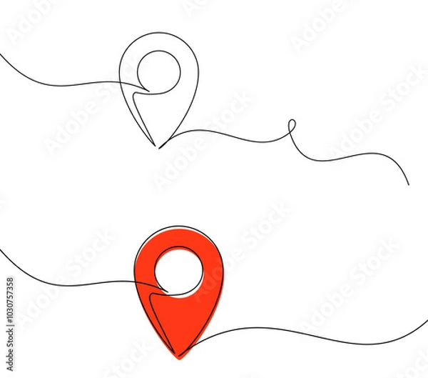Obraz Vector illustration featuring red and white location markers connected by flowing lines, perfect for map or navigation designs.