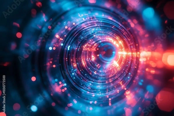 Fototapeta Abstract Blue and Red Cosmic Tunnel with Depth and Reflection.